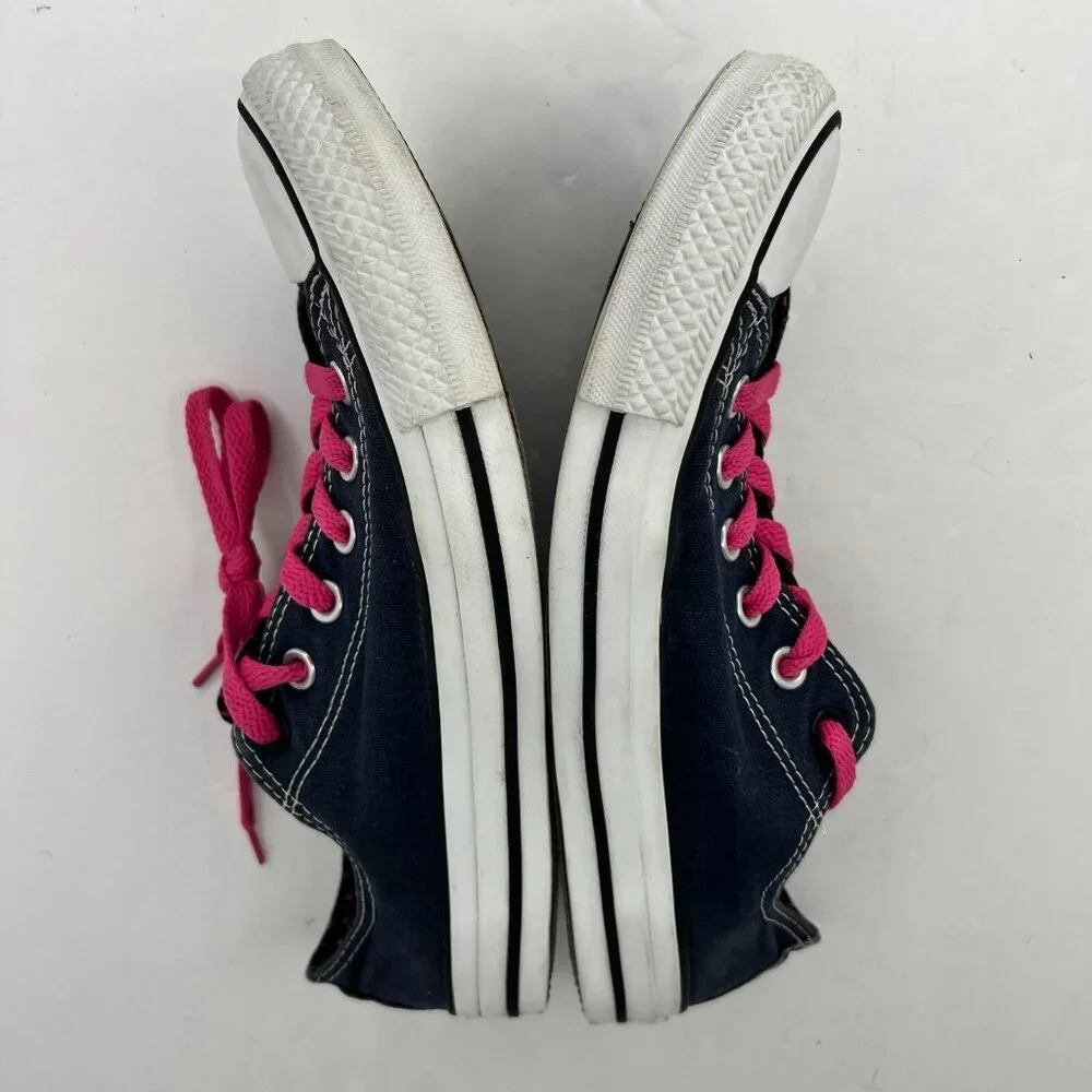 Converse Unisex 136568F Navy Blue Pink Hearts Double Tongue Size 7M 9W Sneakers